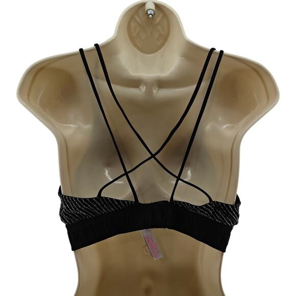 Victoria Secret Pink Women’s Black Glitter Striped Unlined Wireless Bra Large - Picture 6 of 7
